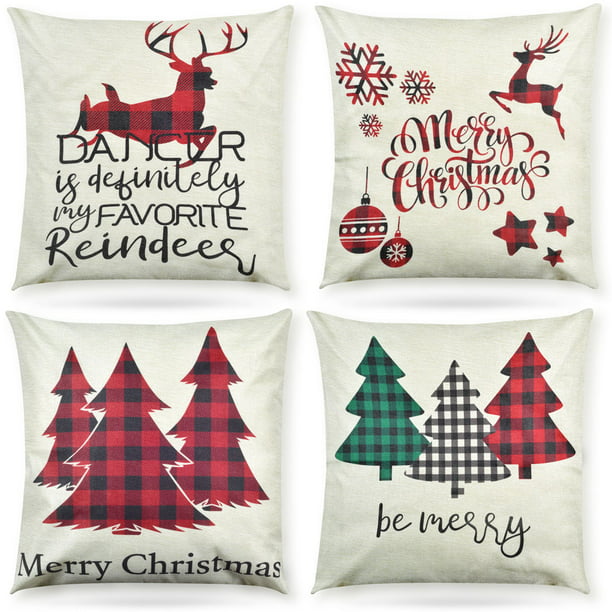Pack of 5 Christmas Pillow Covers Throw Pillows Case Light Up Pillowcase with Battery Operated LED Christmas Lights for Christmas Decorations 